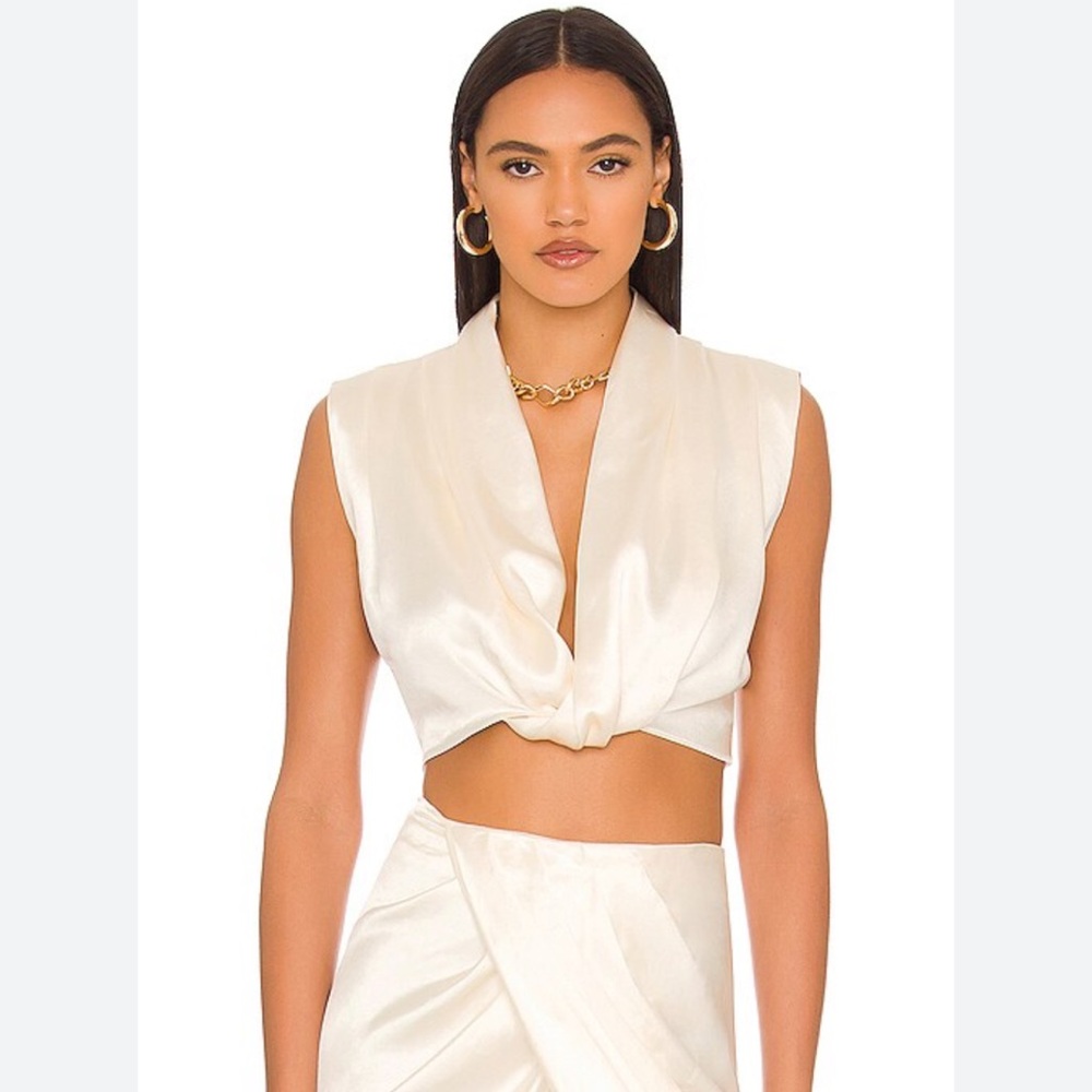 Line & Dot satin top with front twist detail, Size Medium